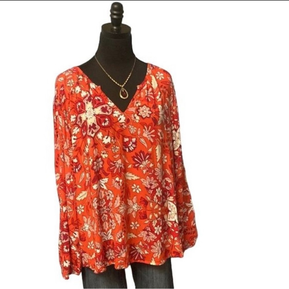 Old Navy Boho Red/Orange Print Blouse, Size XXL
